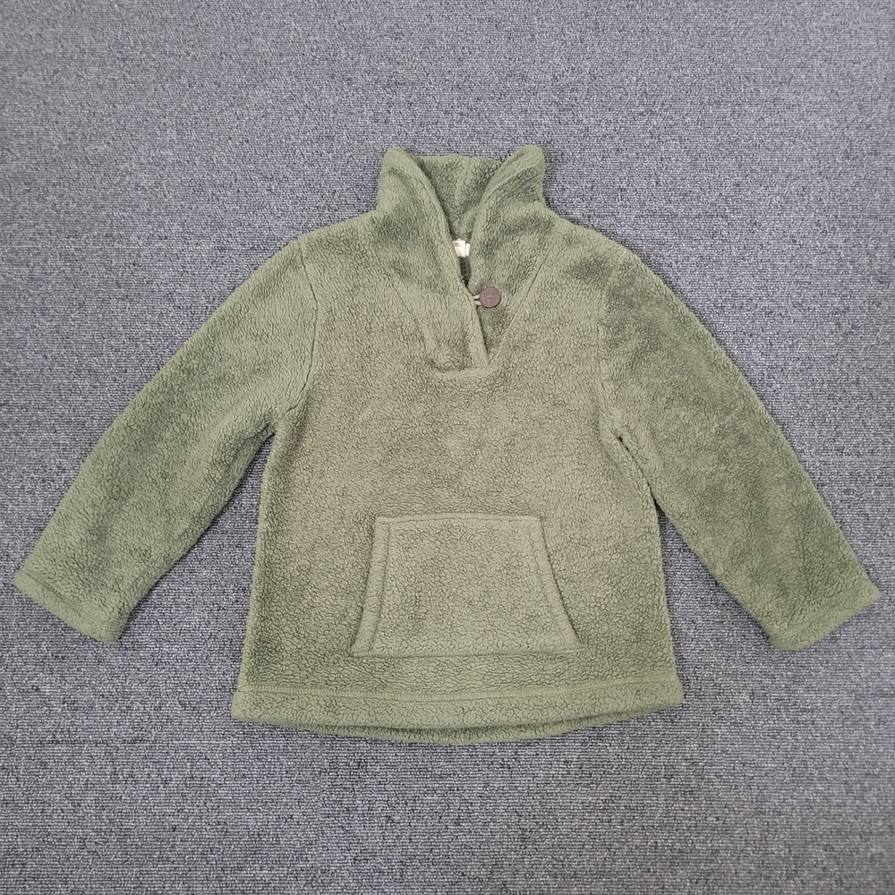 Lands End Size 6X Sherpa Fleece Pullover Olive Green Button High Neck